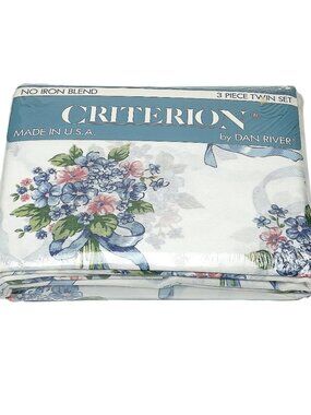 DAN RIVER Criterion Sheet Set Twin 3 pc Blue Floral Cotton Blend New Vintage
